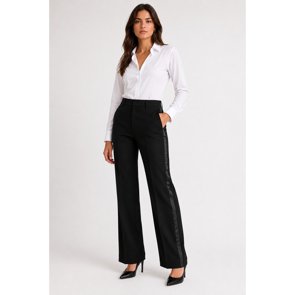 Dolce & Gabbana D&G Black Striped High Waisted Ribbon Side Pants Size 32 IT 46